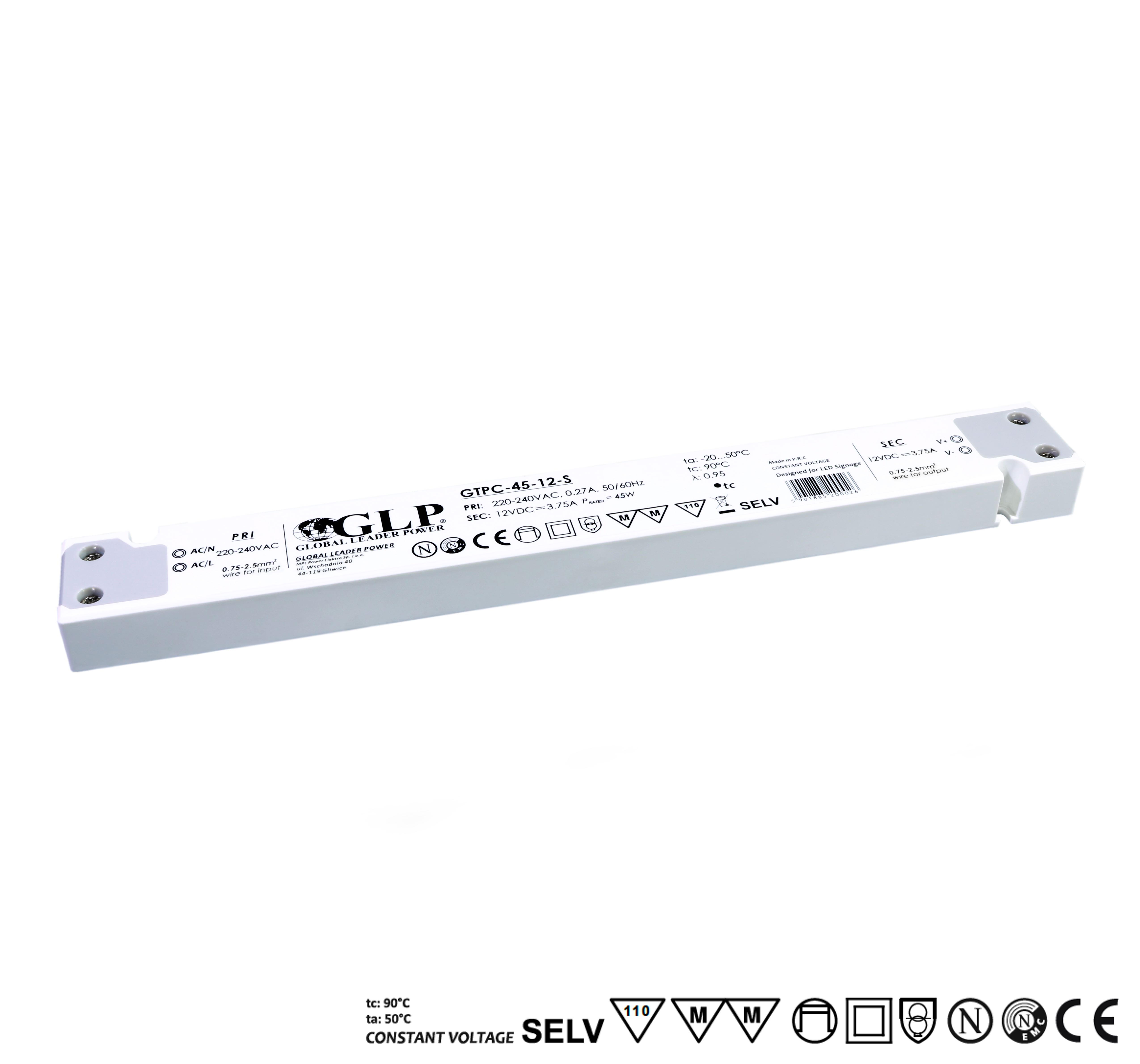 GTPC-45-24-S Napěťový zdroj SLIM 24V 1.9A 45W
