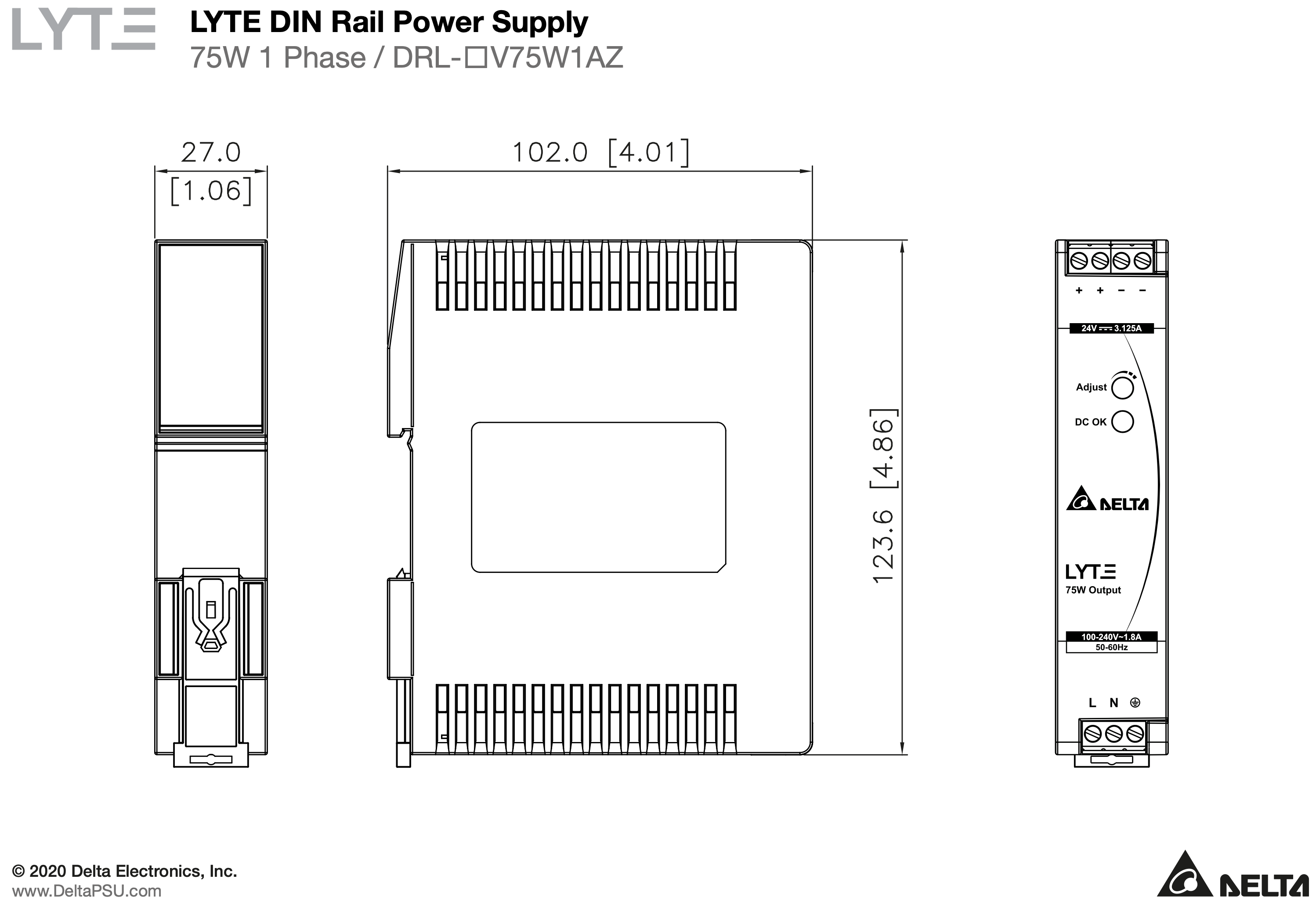DRL-24V75W1AZ DELTA 24V 75W 3.125A