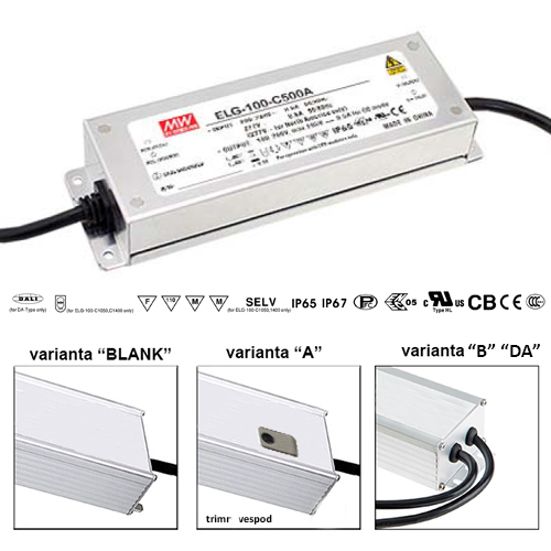 ELG-100-C500B Mean Well Stmívatelný proudový zdroj pro LED 100W 500mA
