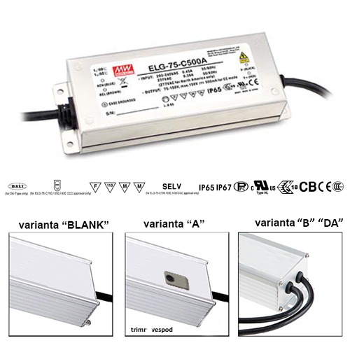 ELG-75-C1400DA Mean Well Stmívatelný proudový DALI zdroj pro LED 75W 1400mA