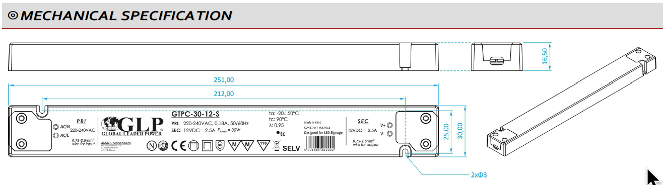 GTPC-30-24-S Napěťový zdroj SLIM 24V 1.25A 30W