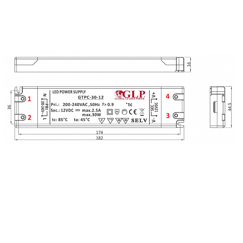 GTPC-30-12 Zdroj konstantního napětí 12V 2.5A 30W